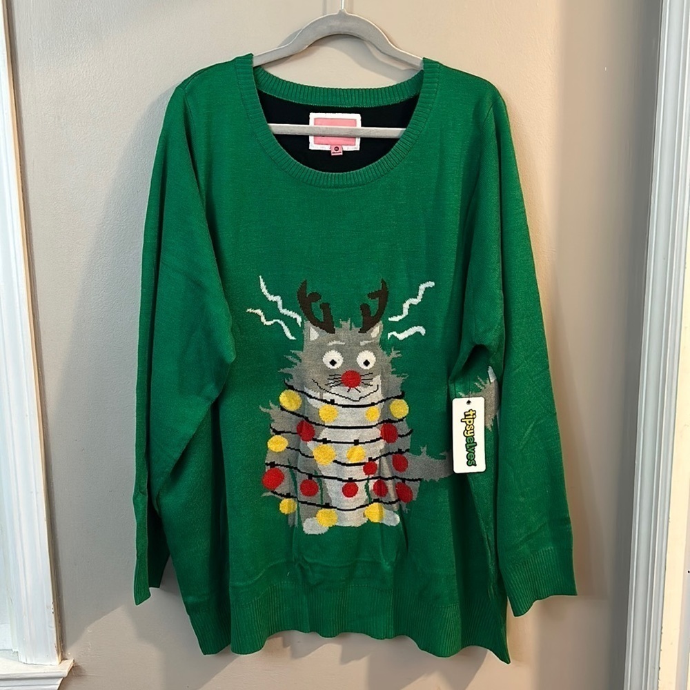 NWT Tipsy Elves Electrocuted Cat Christmas Ugly Sweater